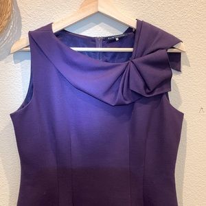 Elie Tahari Purple sleeveless, knee length dress, asymmetric ruffled collar